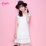 Candie's2016夏新款 韩版甜美短袖圆领蕾丝A字连衣裙30062059