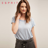 ESPRIT 2016夏新品女士全棉运动风条纹直筒短袖T恤-066EE1K014