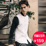 VIISHOW2016春秋新款男士长袖衬衫青年修身韩版拼接棒球领衬衣潮