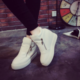 2015新款春秋季单靴平底马丁靴内增高女鞋坡跟短靴休闲白色女靴子