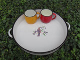 包邮出口大号搪瓷盘子 带把圆形托盘茶具 欧式创意珐琅店铺水果盘