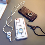 韩国格子苹果6S手机壳指环支架挂脖绳iPhone6plus硅胶套5S情侣潮