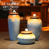 景德镇中式装饰陶瓷罐子客厅摆件 密封手工大号茶叶罐带盖插花瓶