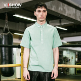 viishow2016夏装新款短袖衬衫 欧美时尚翻领格子短袖衬衣男 绿色