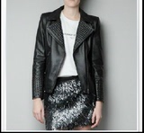 Zara香港专柜正品代购 2015新款 铆钉 机车拉链皮衣外套 7226/021
