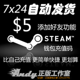 自动发货 美金5美刀约33元 Steam钱包充值码卡 开通添加好友