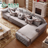 林氏木业欧式皮布沙发小户型新古典客厅转角布沙发组合JW-029*