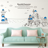 欧式建筑城堡大型墙贴纸客厅电视沙发背景墙装饰创意个性地中海画