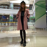 小个子小码女装16秋冬新款韩版显高中长款 藕粉色手工双面大衣