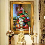 手绘欧式植物花卉油画走廊餐厅装饰画玄关客厅挂画富贵牡丹有框画