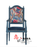 外贸原单法式美式实木雕花餐椅书椅布艺小鸟椅可定制家具