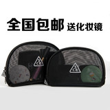 包邮化妆包3CE韩国洗漱包大容量收纳包便携 黑色网纱包手拿零钱包