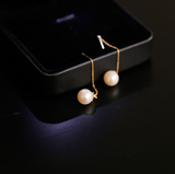 18K黄金配淡水珍珠精品9mm圆珍珠耳线耳钉耳环