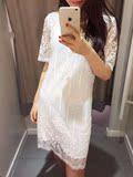 日本专柜代购 maje2016夏季新款蕾丝钩花淑女气质显瘦短袖连衣裙