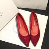 新款包邮单鞋女平底鞋红色漆皮婚鞋瓢鞋 韩版平跟尖头鞋女鞋浅口