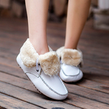 冬季加绒女鞋休闲真皮护士鞋白色平底平跟妈妈驾车鞋豆豆鞋女棉鞋