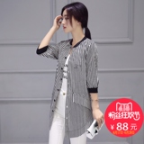 薄款外套女2016夏季新款女装韩版上衣中长款棒球服七分袖条纹开衫