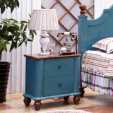 蓝色家具美式地中海床头柜 欧式田园现代卧室实木储物床边收纳柜