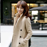 2014新款韩版学院风中长款羊毛呢修身大衣女大码呢子外套秋冬女潮