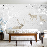 3d立体现代简约大型壁画客厅卧室沙发电视背景墙壁纸墙纸北欧麋鹿