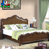 欧式床1.8m全实木双人床现代简约真皮公主床深色乡村美式卧室家具
