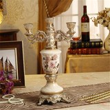 欧式古典三头烛台复古奢华宫廷客厅餐桌手绘浪漫摆件包邮