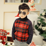 娜娜拉拉童装男童 2015新款冬装潮儿童韩版套头格子加绒卫衣022