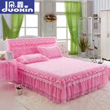 韩版公主夹棉床裙纯色粉蕾丝花边床罩1.51.8加大2米床套床笠床单