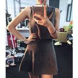 小彬2016夏季新款韩版时尚气质小香风灰色无袖显瘦短裙套装女装潮