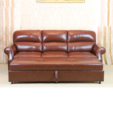 朗尼 美式沙发床 头层牛皮沙发真皮沙发 小户型沙发两用沙发