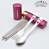 【天天特价】便携式铝盒餐具三件套折叠筷子勺叉不锈钢笔筒式套装