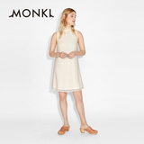 MONKI2016年春夏新品 裸粉色双层蕾丝后背镂空高领连衣裙0360532