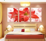 现在装饰画温馨花卉壁画卧室装客厅三联画无框画红色百合