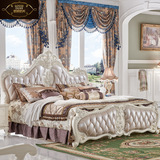 欧式全实木真皮床法式大床婚床雕刻双人床 橡木白色套装家具H1