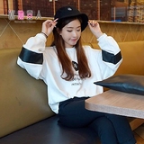 冬季韩版学院风长袖T恤字母印花撞色加绒卫衣女圆领百搭个性保暖