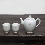 茶也 | 白釉描真金“心生欢喜”瓷壶 套装 一壶两杯 绿茶壶红茶壶
