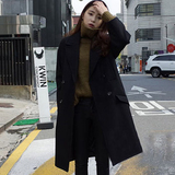 2015冬新款韩版女装双排扣毛呢外套 女中长款羊绒外套女宽松休闲