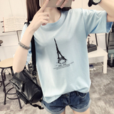 2016夏季韩版卡通圆领铁塔短袖宽松打底衫可爱字母学生半袖T恤女