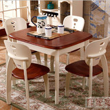 现代简约地中海双色可折叠餐桌椅组合实木贴面小户型饭桌子