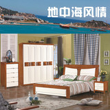 简约乡村地中海套房家具实木床橡木床1.8米双人床衣柜三四五斗柜
