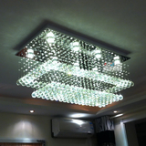大气客厅灯长方形水晶灯餐厅灯饭厅吸顶灯别墅吊线水晶灯现代简约