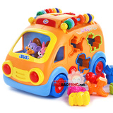 包邮汇乐 开心乐园巴士 儿童早教益智电动玩具车 音乐灯光积木车