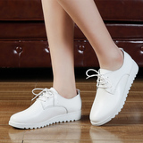 春秋新款真皮系带小白鞋防滑平底单鞋学生韩版女单鞋护士鞋