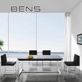 BENS奔斯现代客厅不锈钢餐桌餐椅组合餐厅套桌钢化玻璃餐桌2013