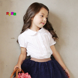 2016夏季韩版女童短袖衬衫宝宝上衣开衫儿童纯棉娃娃圆领百搭衬衣