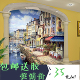 欧式浪漫油画小镇地中海大型壁画无缝墙纸餐厅休闲吧咖啡厅壁纸