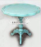 蓝调地中海欧式风格蓝色实木圆桌咖啡桌边桌复古欧式支架桌餐桌
