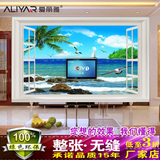 电视背景墙欧式壁纸大型无缝整张壁画现代简约窗户海景大海3D立体