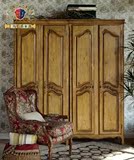 美式乡村实木衣柜法式复古做旧四门衣柜北欧简约原木色储物柜定制