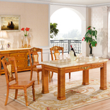 欧式大理石餐桌椅组合实木圆形餐台美式理石面小户型吃饭桌子